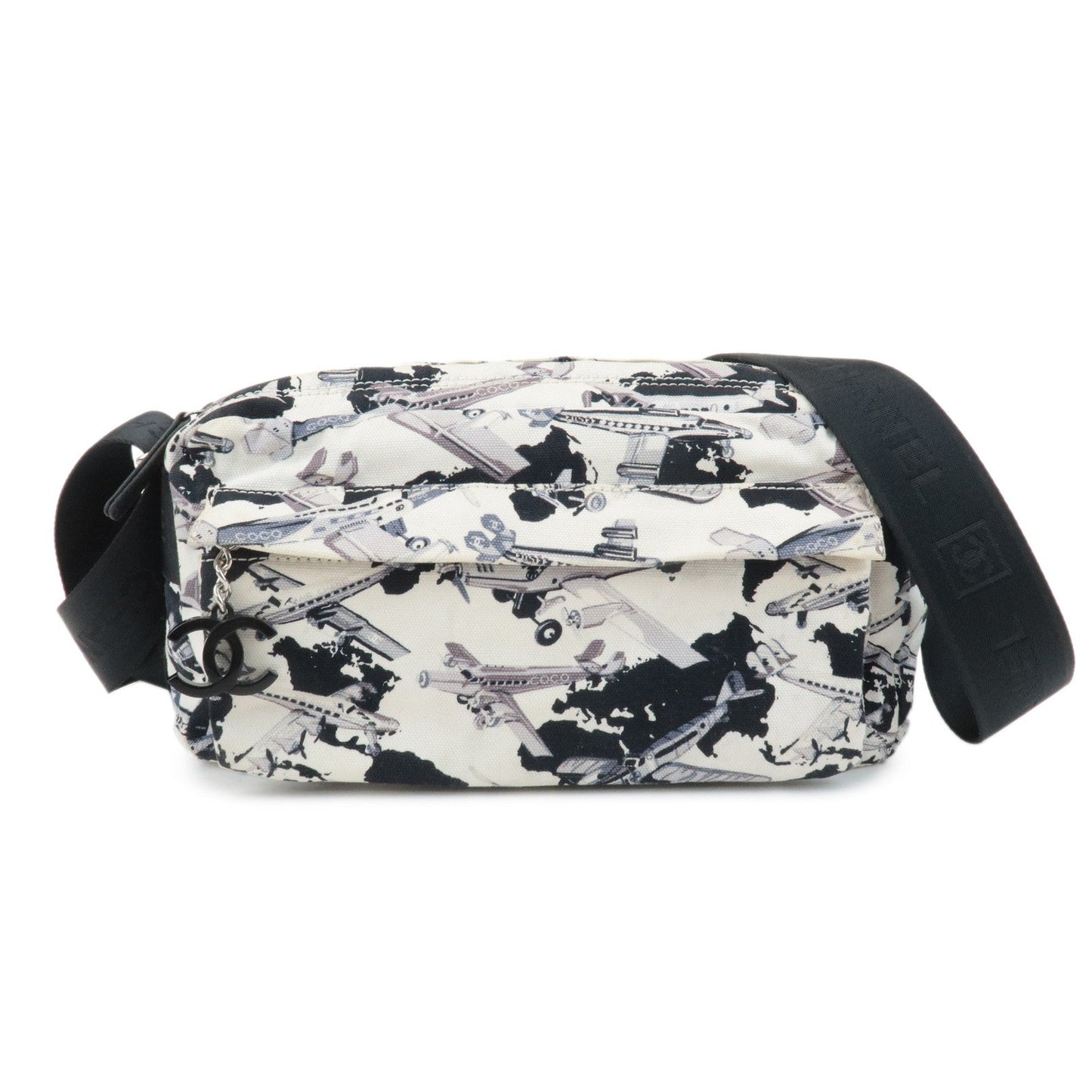 CHANEL Airline Canvas Leather Shoulder Bag Airplane Pattern