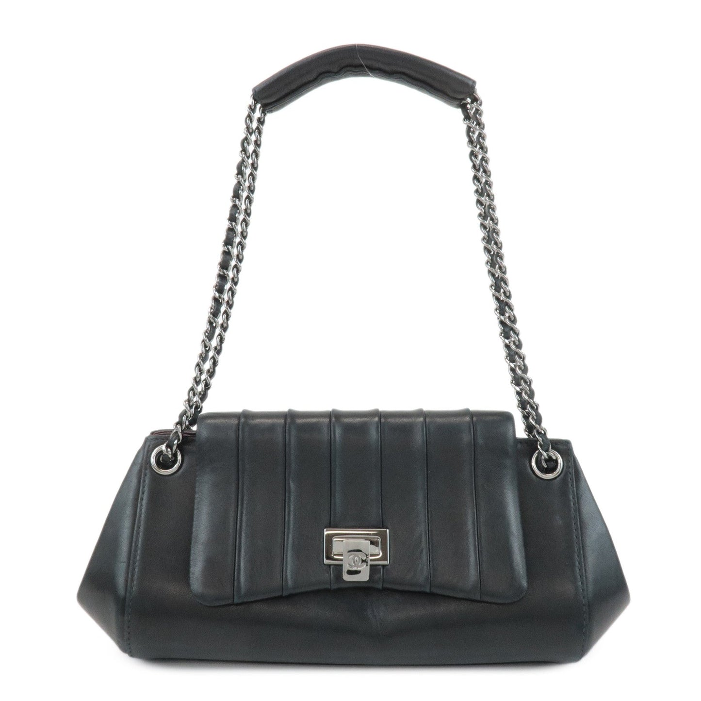 CHANEL Mademoiselle Lamb Skin Chain Shoulder Bag Hand Bag Black