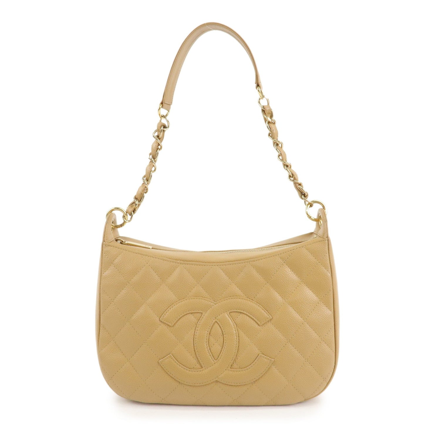 CHANEL COCO Mark Matelasse Shoulder Bag Caviar Skin Beige