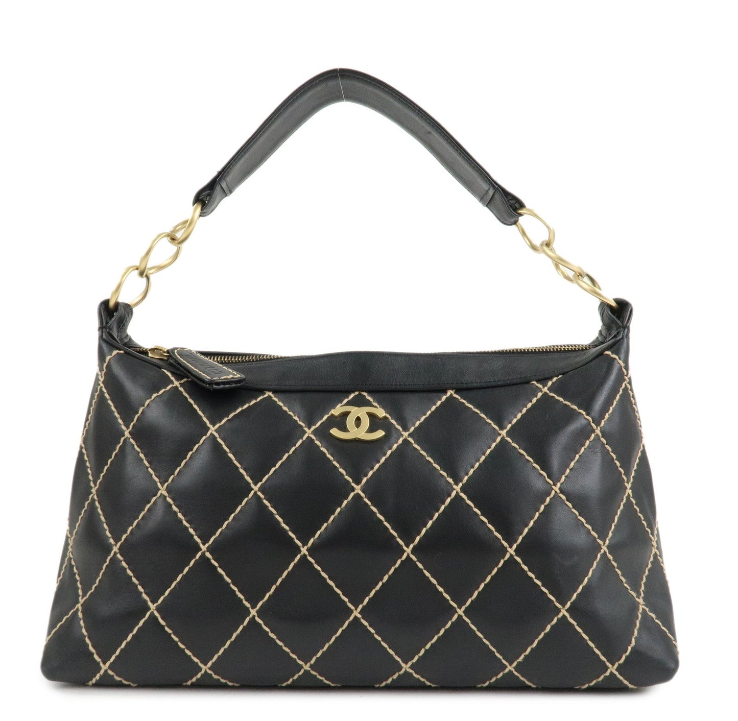 CHANEL Wild Stitch Lamb Skin Shoulder Bag Hand Bag Black A20663