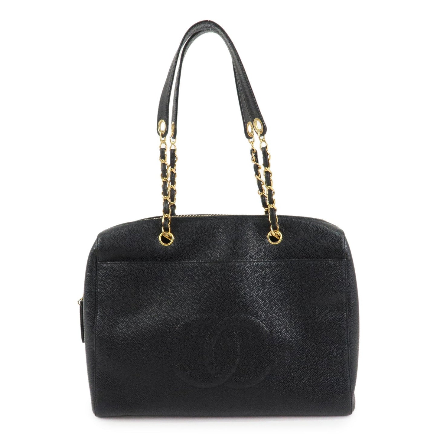 CHANEL COCO Mark Caviar Skin Chain Shoulder Tote Bag Black