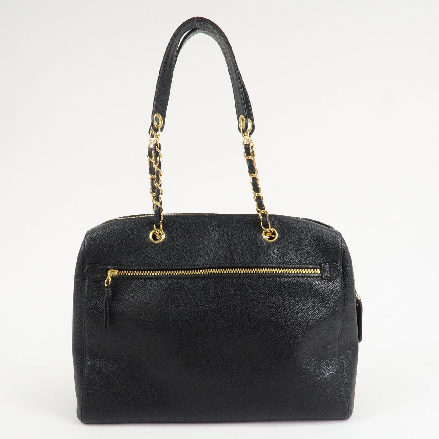 CHANEL COCO Mark Caviar Skin Chain Shoulder Tote Bag Black