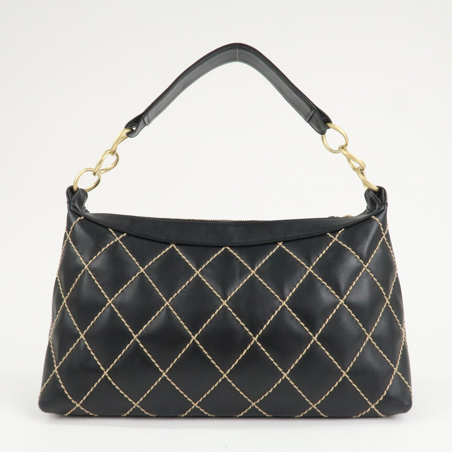 CHANEL Wild Stitch Lamb Skin Shoulder Bag Hand Bag Black A20663