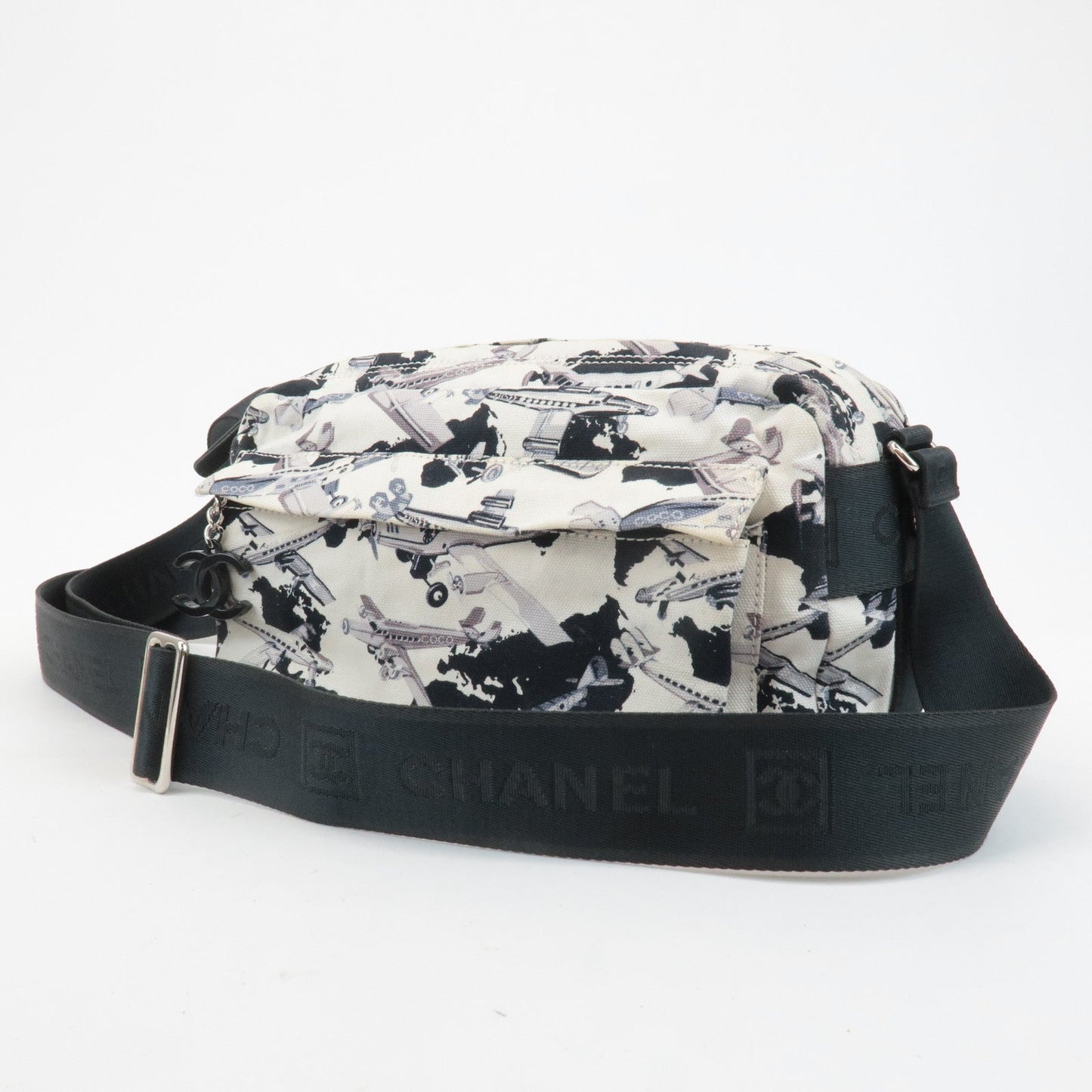 CHANEL Airline Canvas Leather Shoulder Bag Airplane Pattern