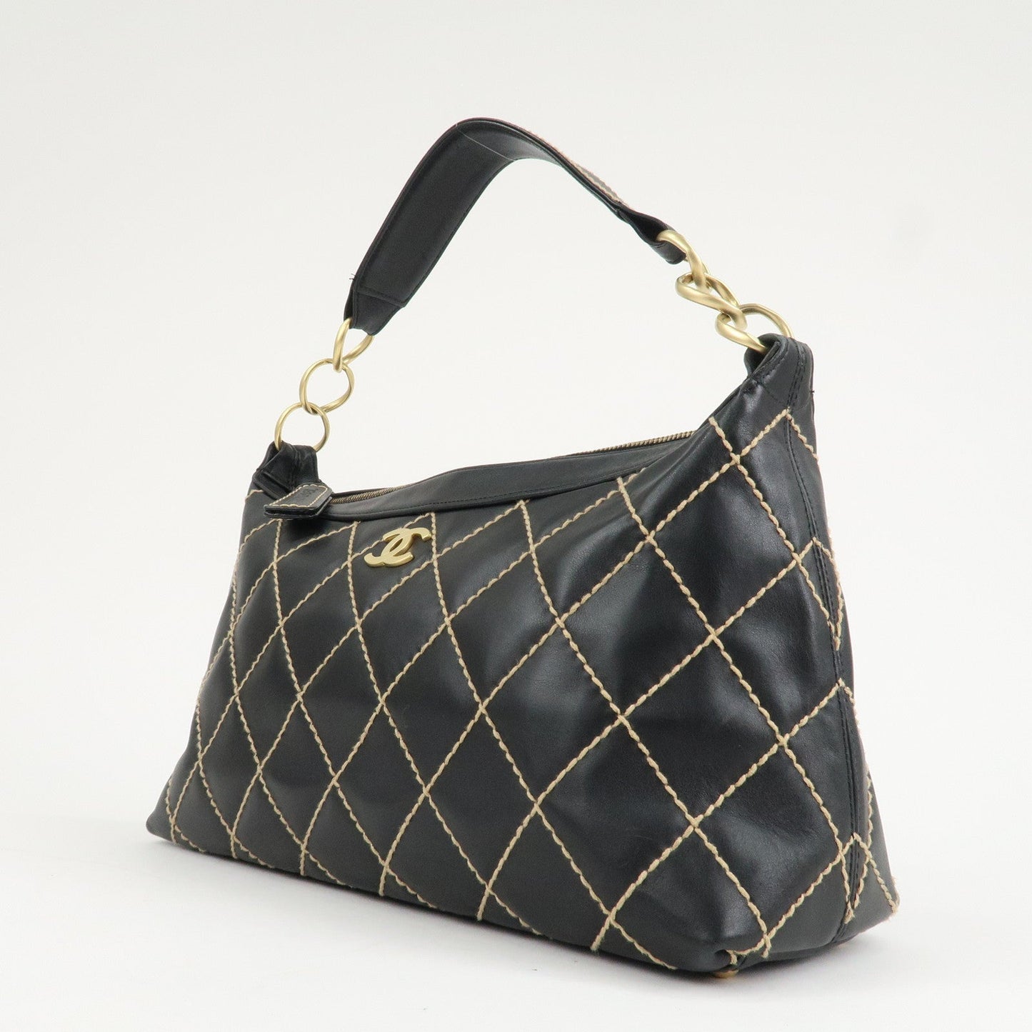 CHANEL Wild Stitch Lamb Skin Shoulder Bag Hand Bag Black A20663