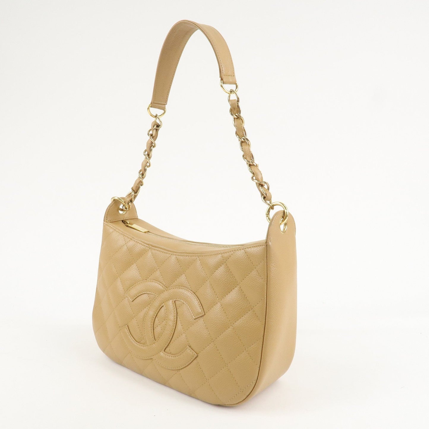 CHANEL COCO Mark Matelasse Shoulder Bag Caviar Skin Beige