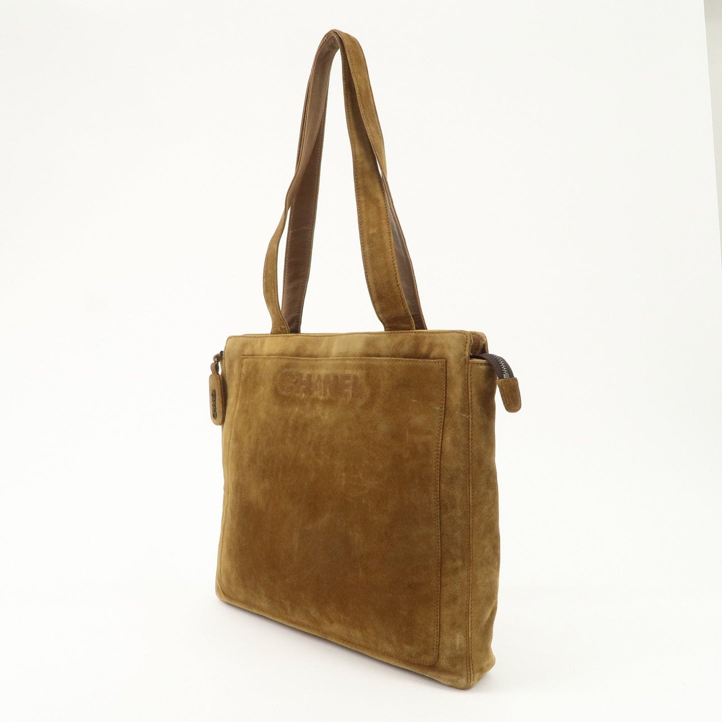 CHANEL Logo Suede Tote Bag Shoulder Bag Brown