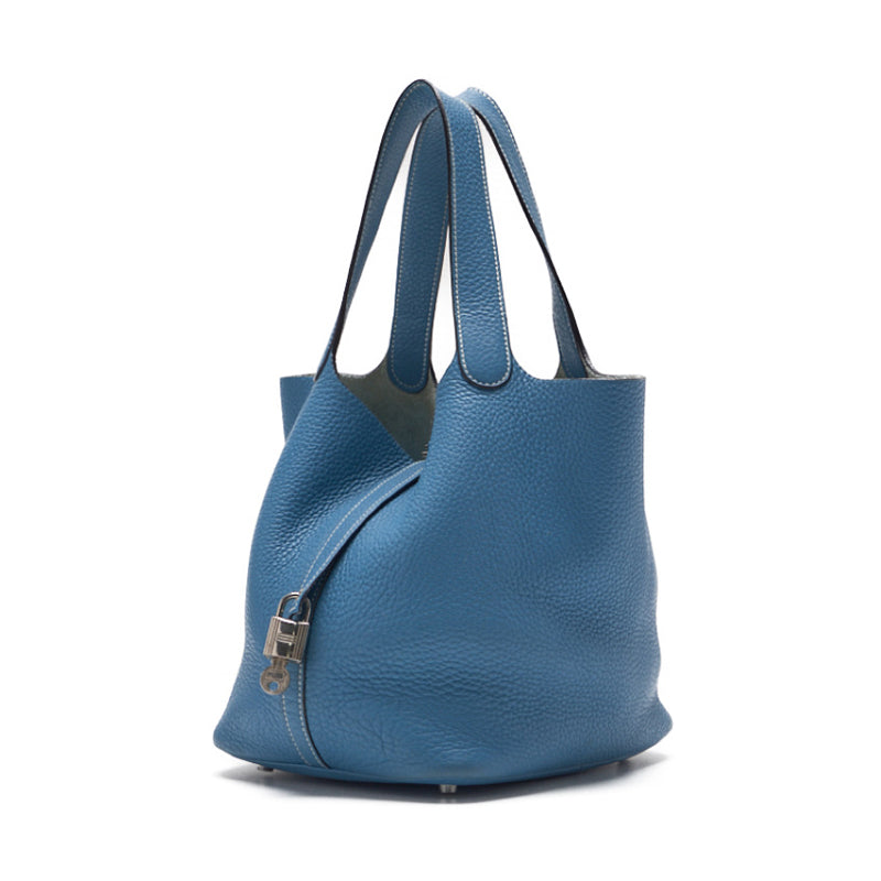 HERMES Picotin Lock MM Handbag Clemence Blue Jeans Blue Jeans (Silver G) Handbag Handbag Lady Back ( Delivery)