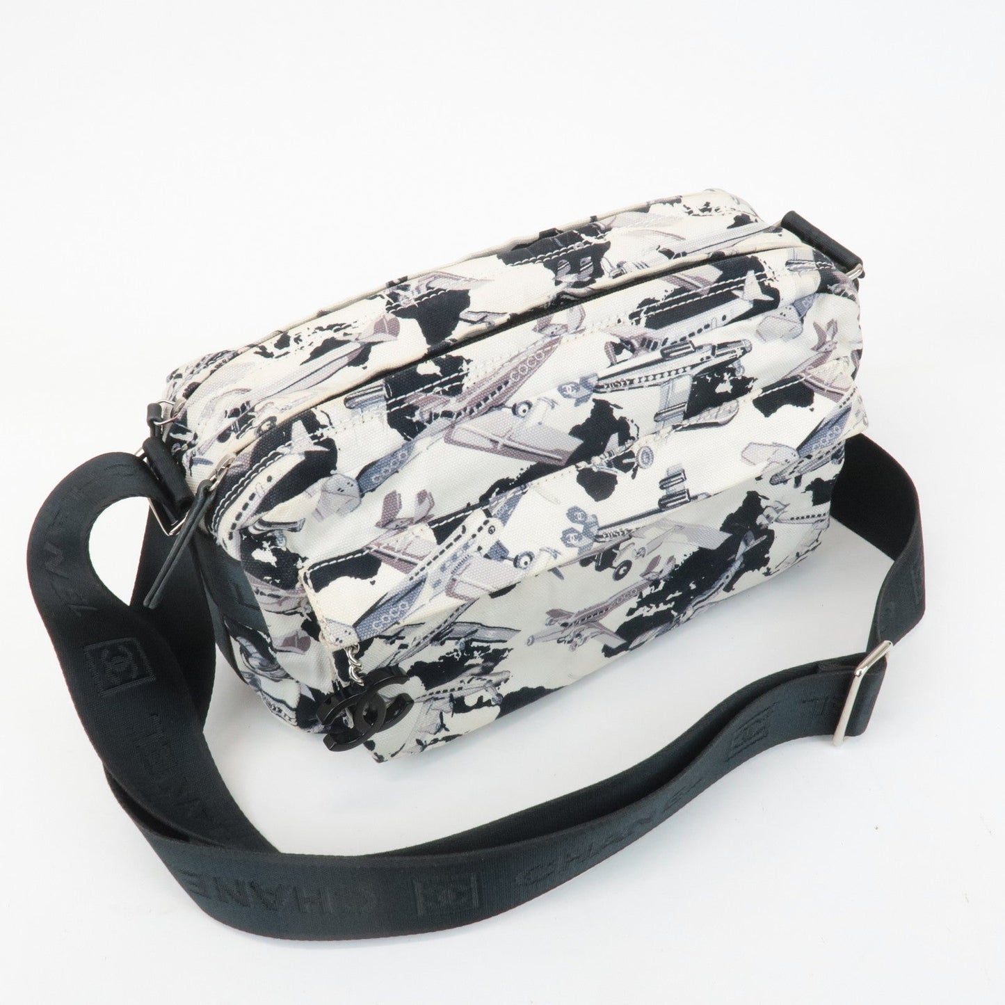 CHANEL Airline Canvas Leather Shoulder Bag Airplane Pattern