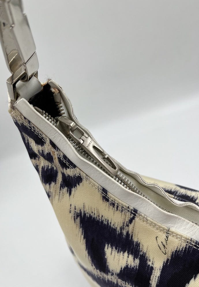 Vintage Gucci Shoulder Bag with Navy & White Flower Pattern