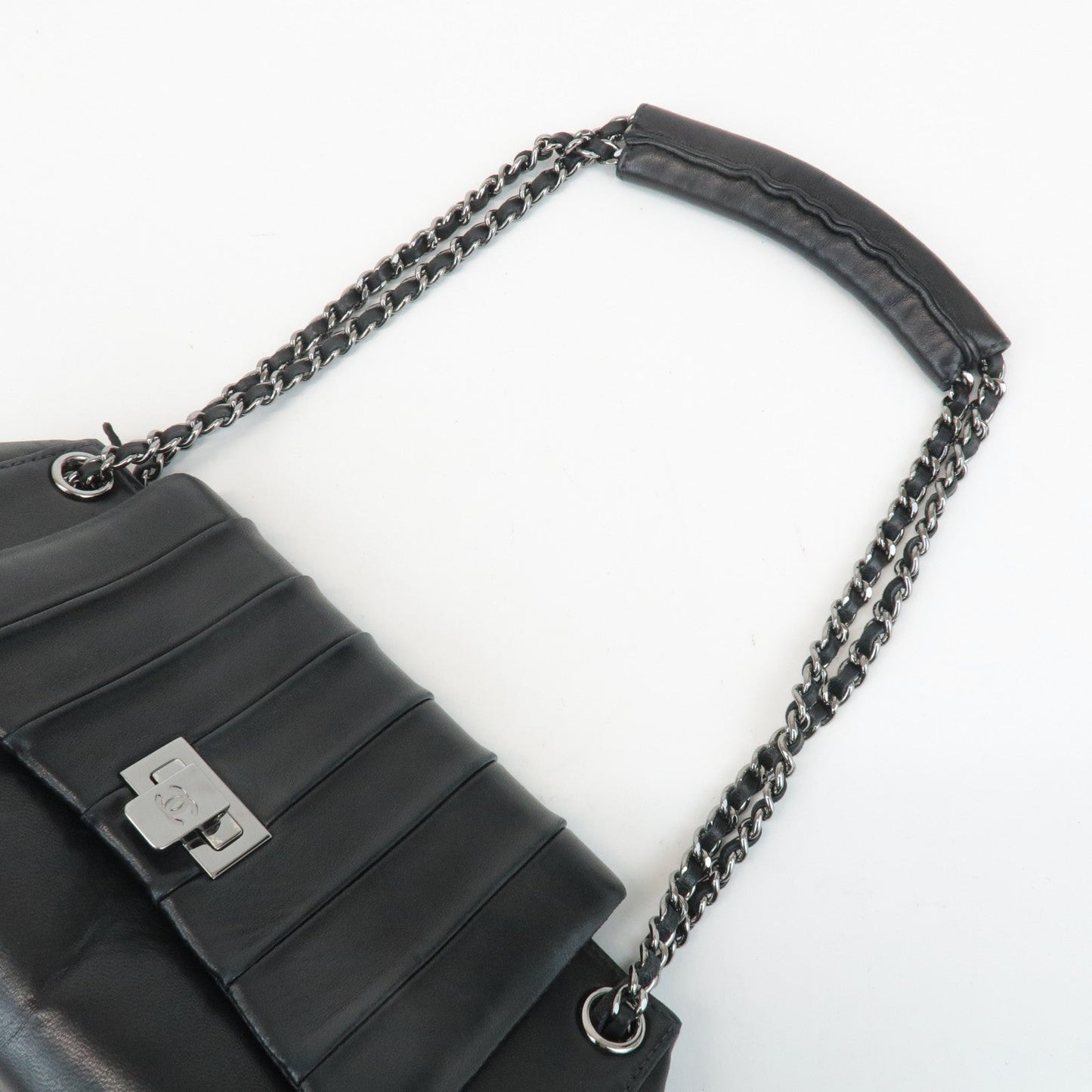CHANEL Mademoiselle Lamb Skin Chain Shoulder Bag Hand Bag Black