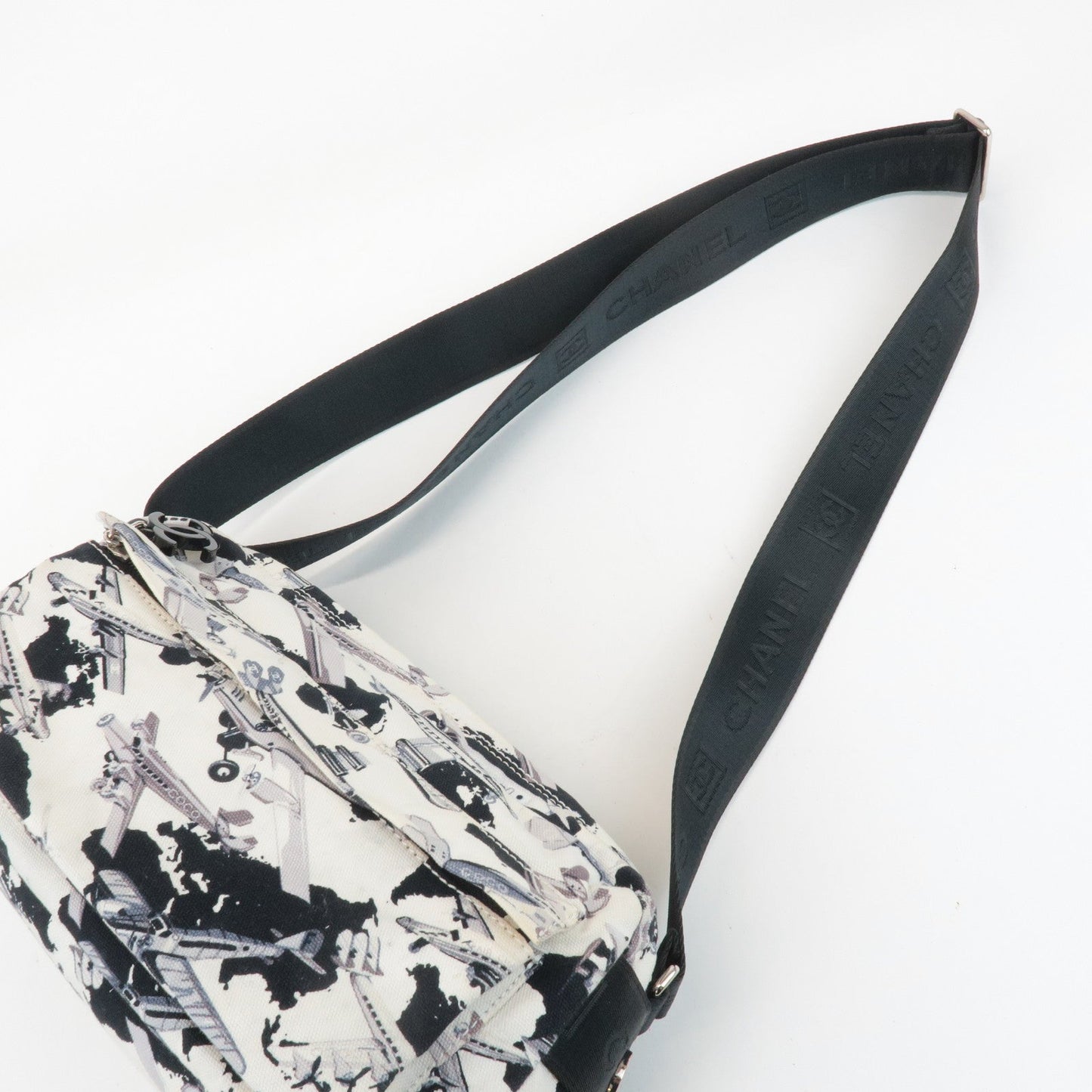 CHANEL Airline Canvas Leather Shoulder Bag Airplane Pattern
