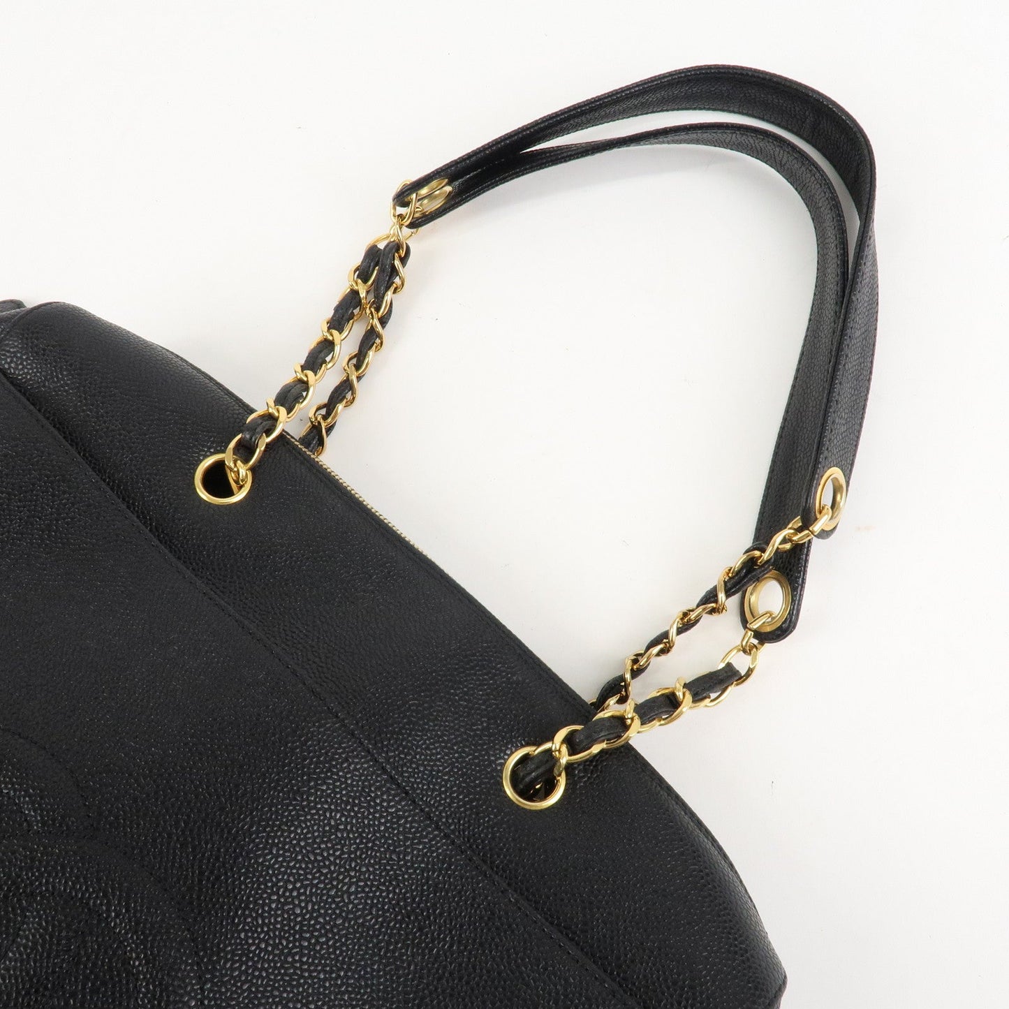 CHANEL COCO Mark Caviar Skin Chain Shoulder Tote Bag Black