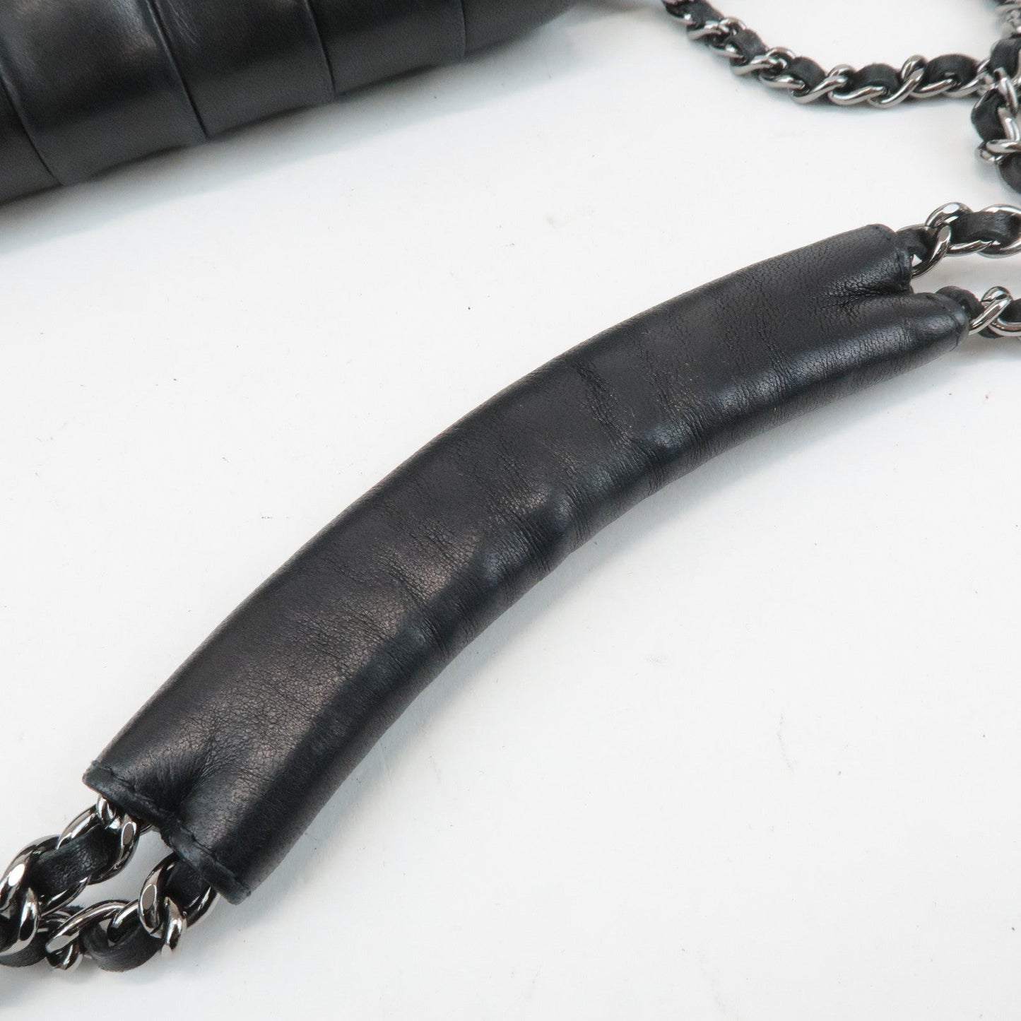 CHANEL Mademoiselle Lamb Skin Chain Shoulder Bag Hand Bag Black