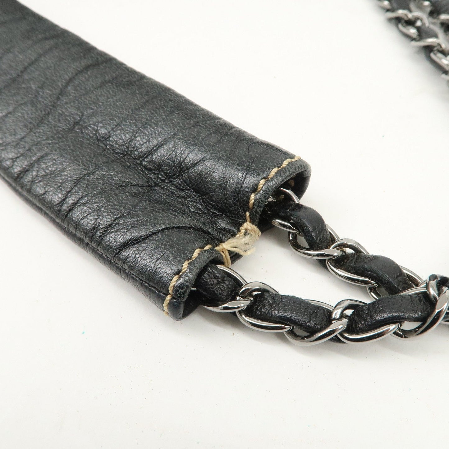 CHANEL COCO Mark Wild Stitch Lamb Skin Chain Shoulder Bag Black
