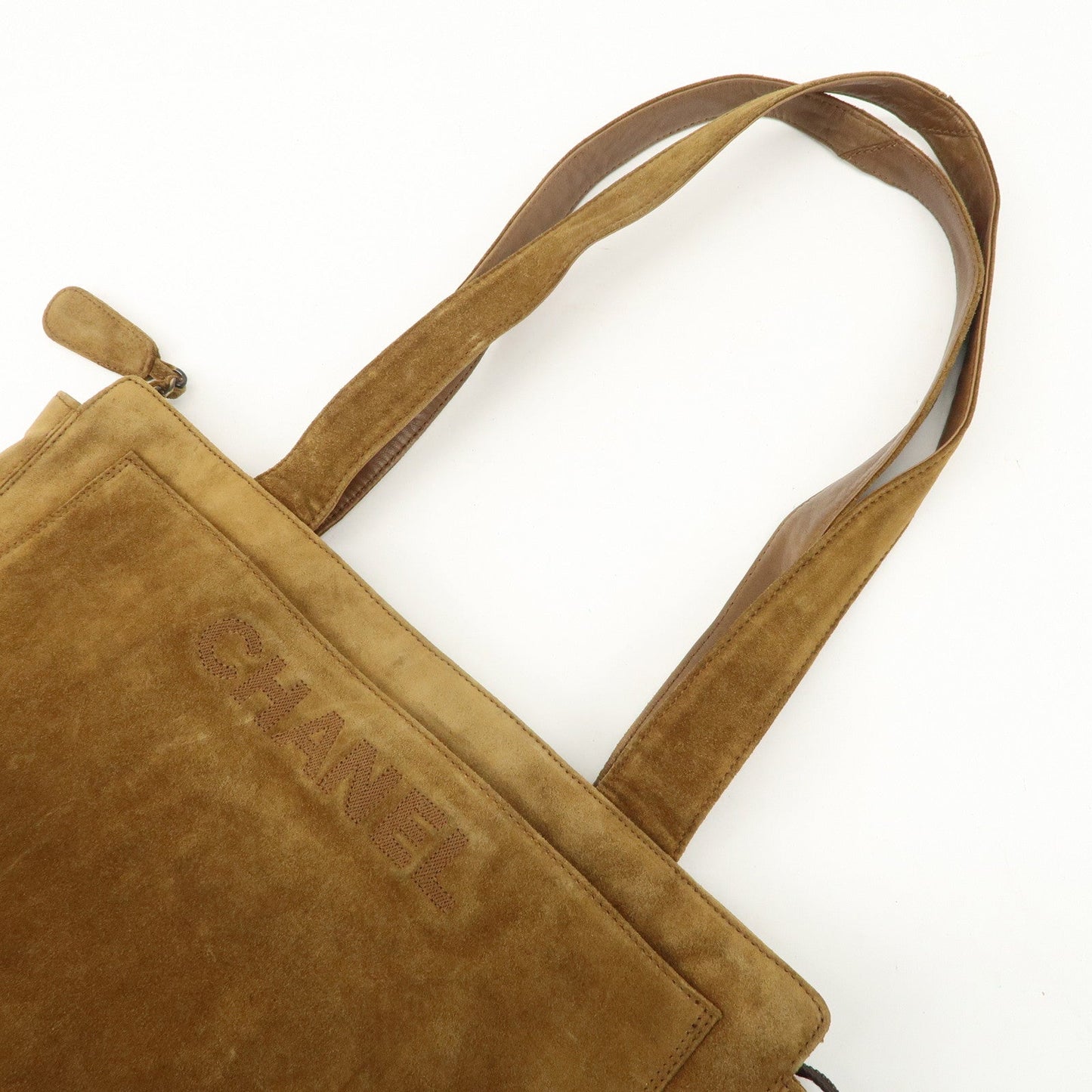 CHANEL Logo Suede Tote Bag Shoulder Bag Brown