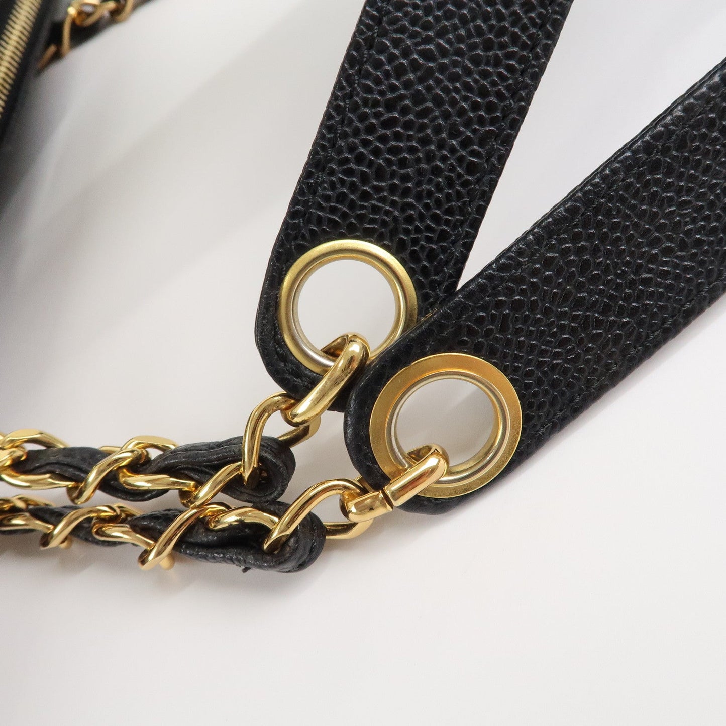 CHANEL COCO Mark Caviar Skin Chain Shoulder Tote Bag Black