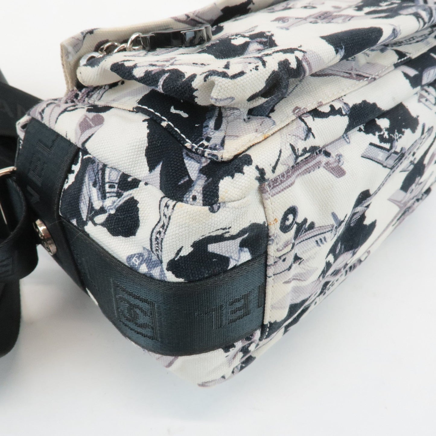 CHANEL Airline Canvas Leather Shoulder Bag Airplane Pattern