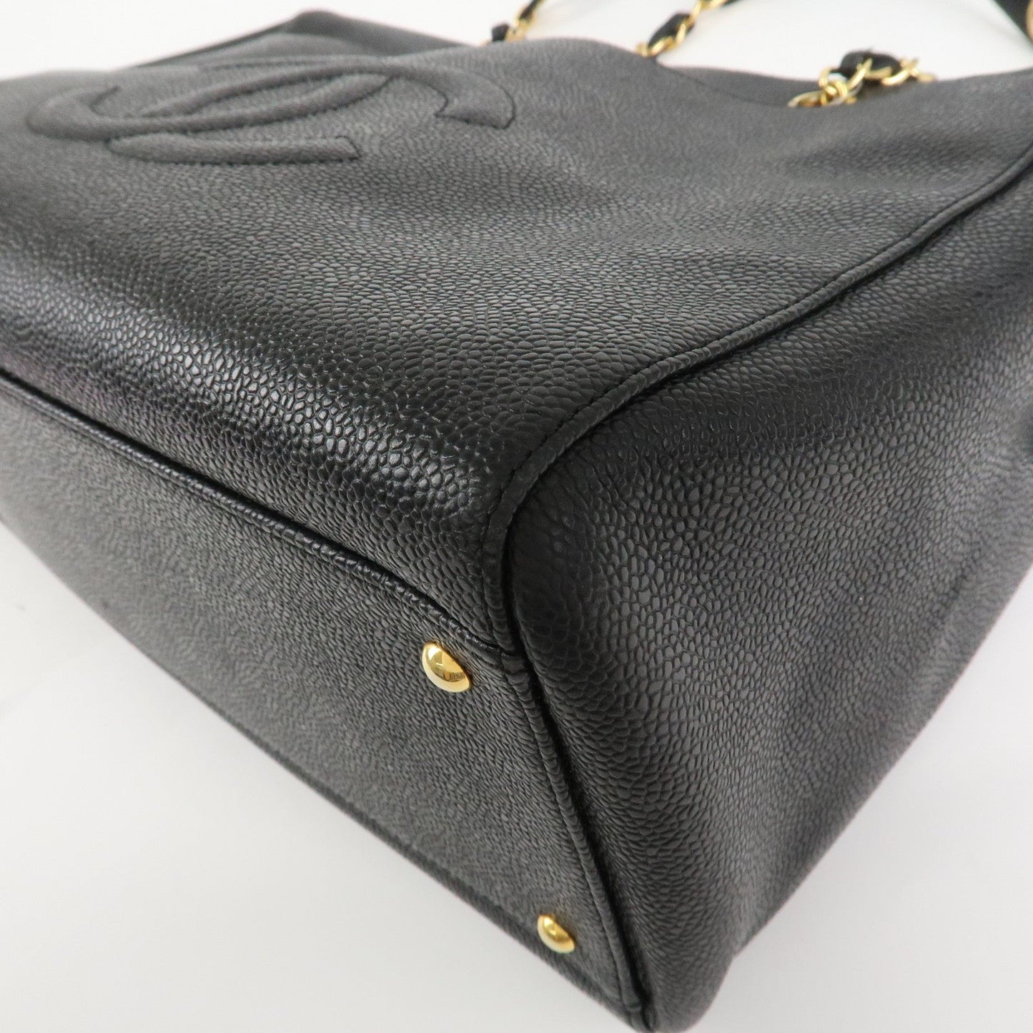 CHANEL COCO Mark Caviar Skin Chain Shoulder Tote Bag Black
