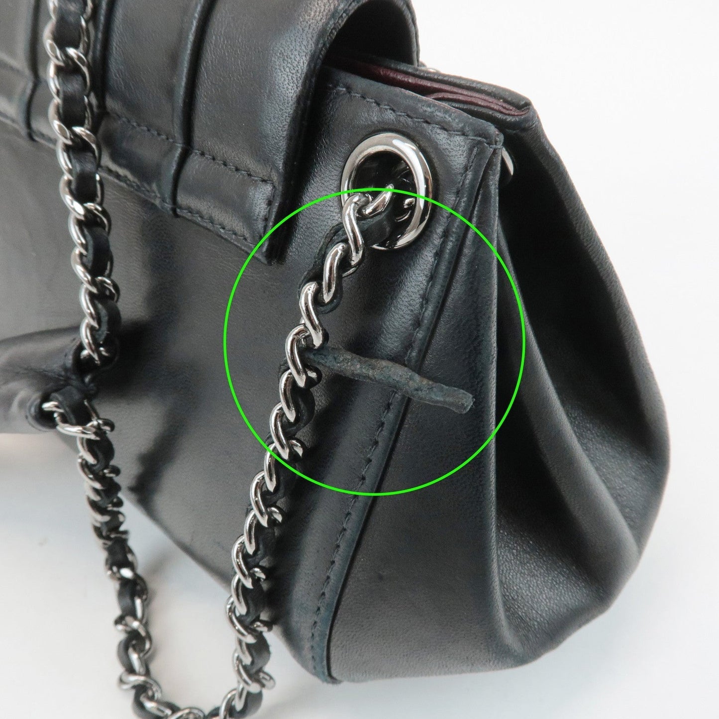 CHANEL Mademoiselle Lamb Skin Chain Shoulder Bag Hand Bag Black