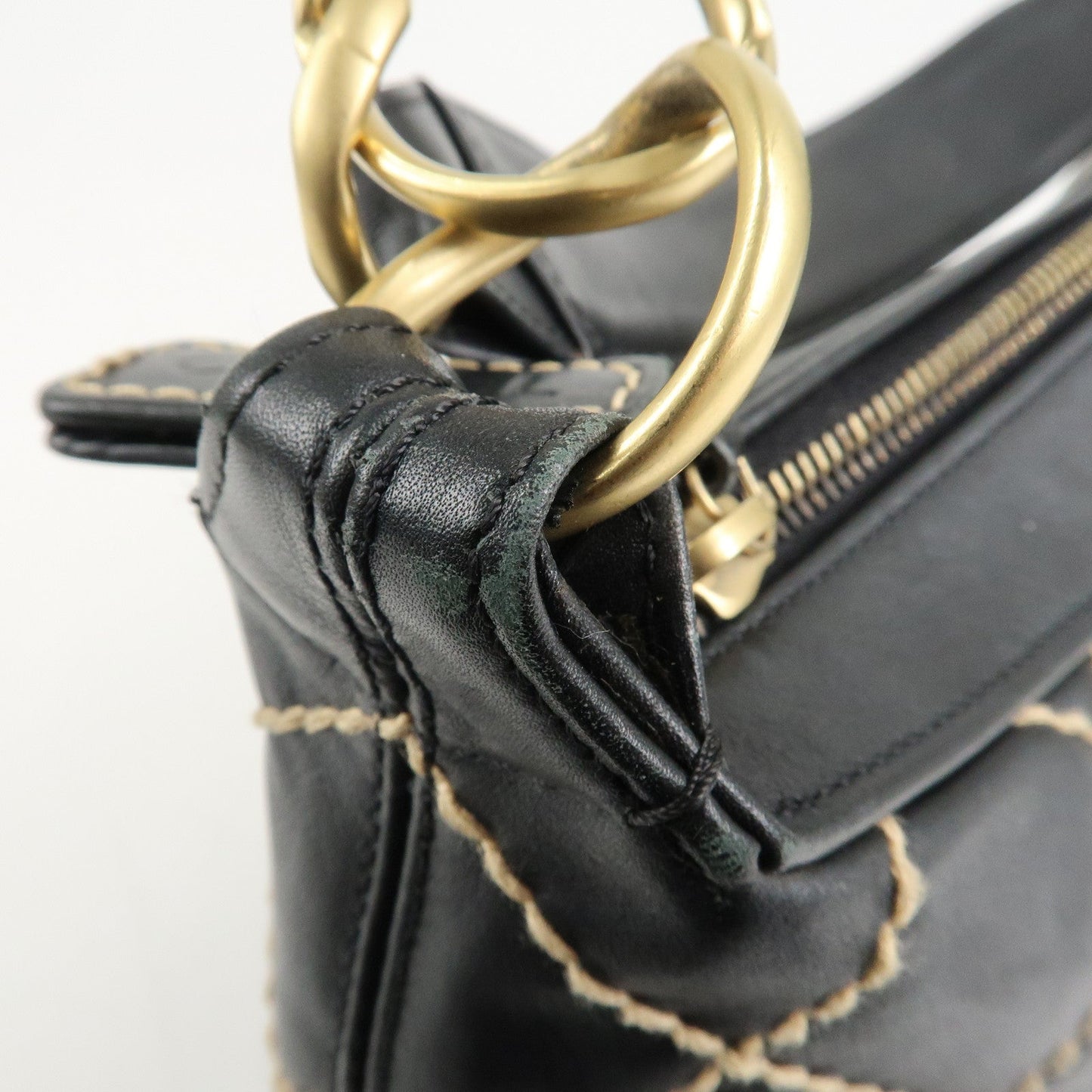 CHANEL Wild Stitch Lamb Skin Shoulder Bag Hand Bag Black A20663