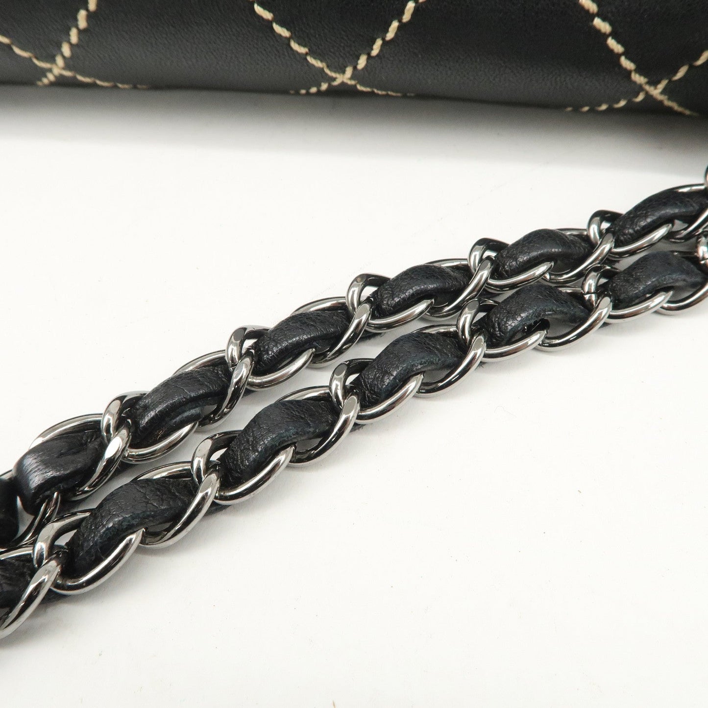 CHANEL COCO Mark Wild Stitch Lamb Skin Chain Shoulder Bag Black