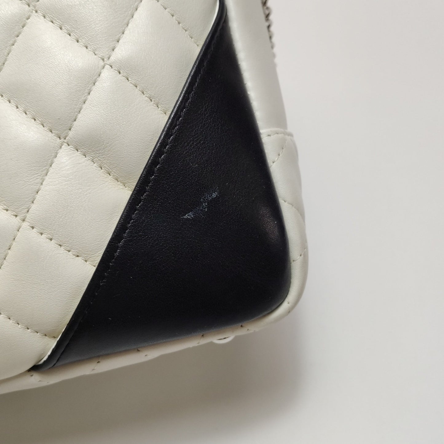Chanel Cambon Medium Shoulder Bag White Calfskin Leather Black Double Strap