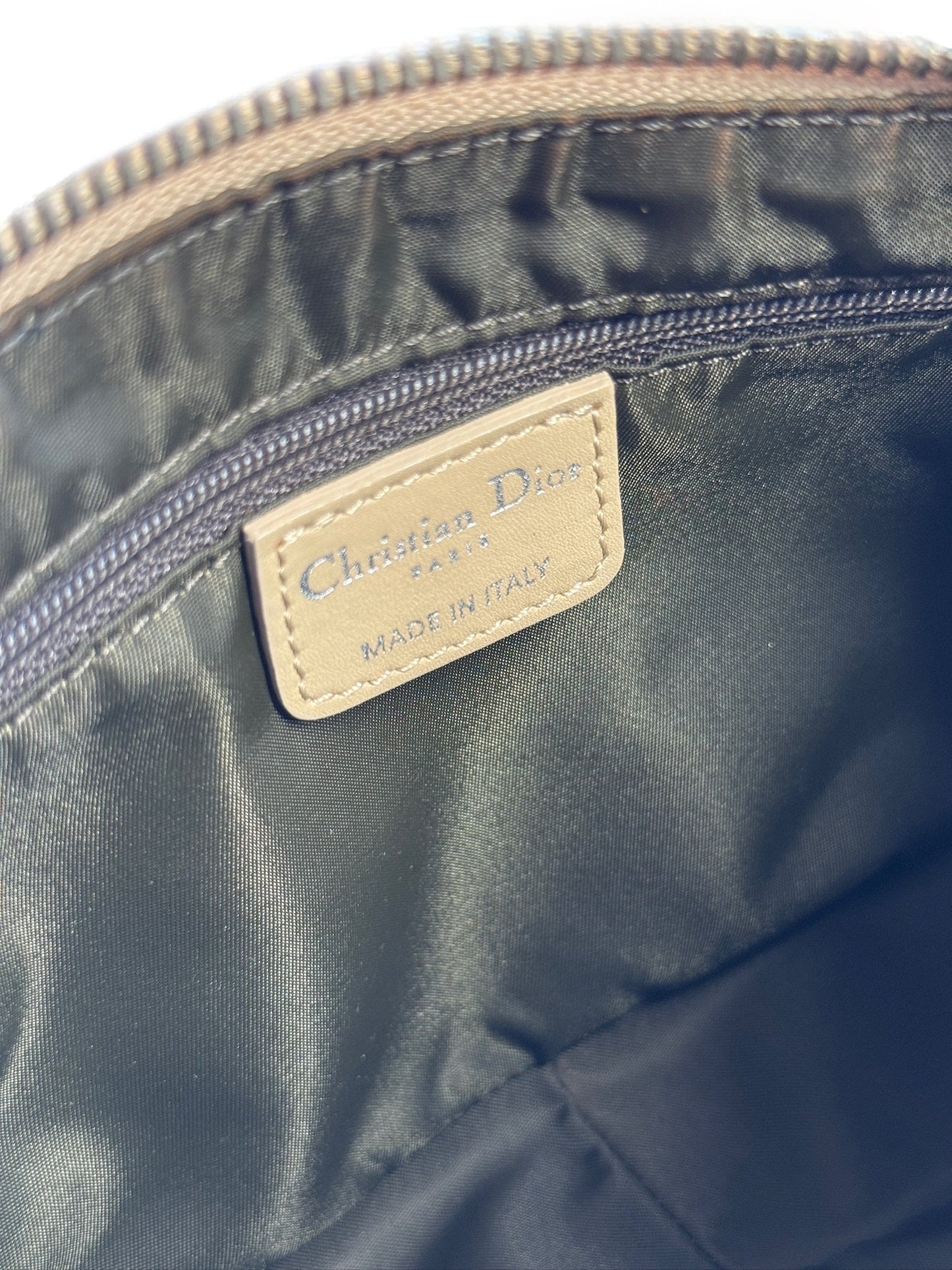 Dior Vintage 2007 Beige Satin Trotter Diorissimo Monogram Pochette Shoulder Bag