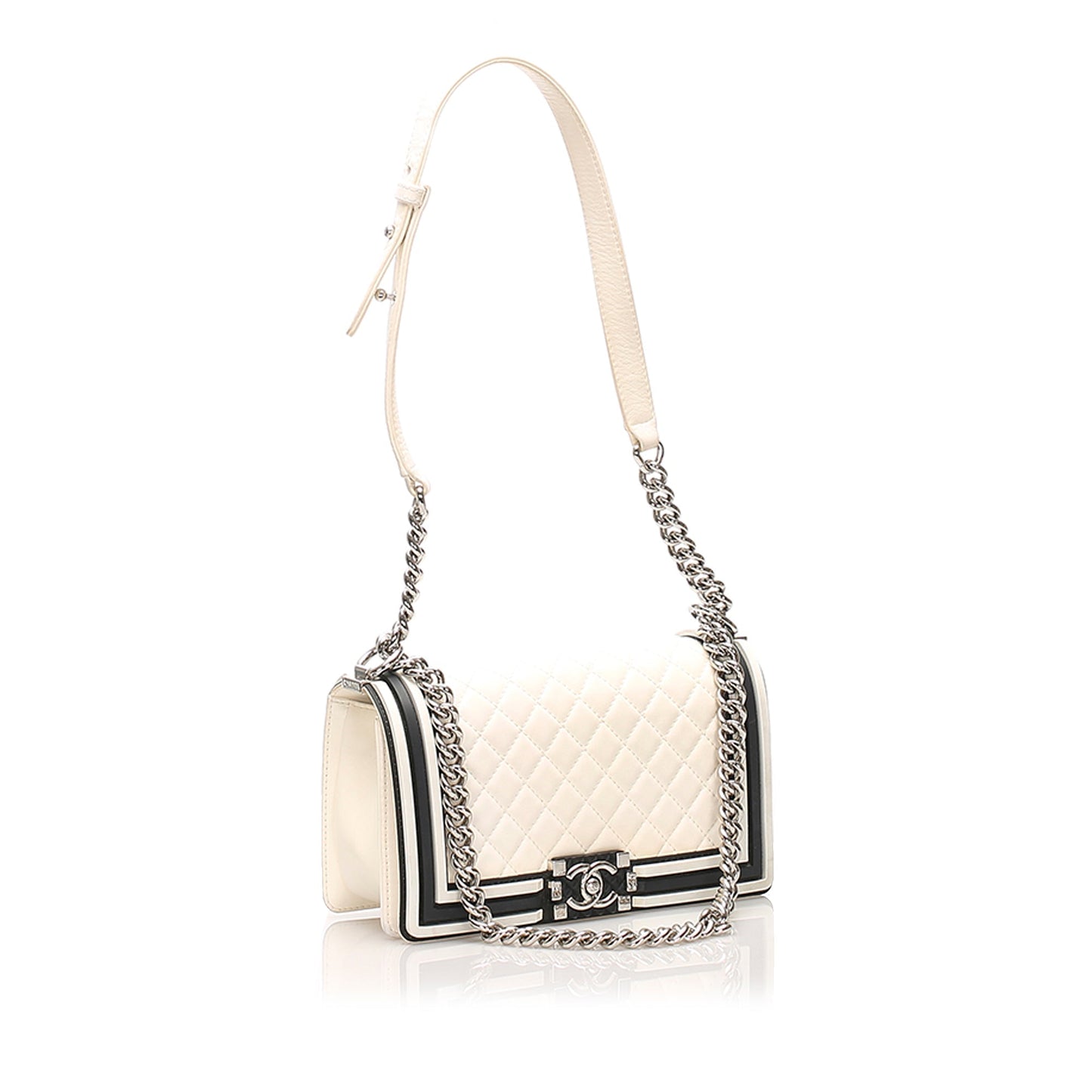 Medium Timeless Le Boy Lambskin Leather Shoulder Bag White
