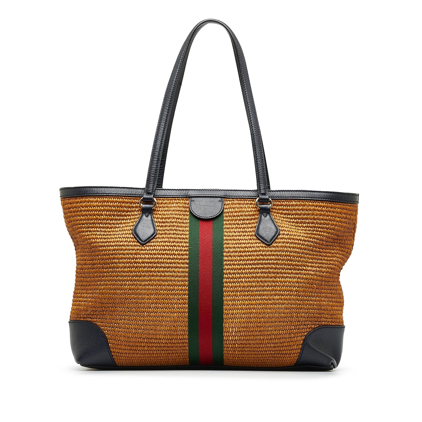 Brown Gucci Medium Raffia Ophidia Tote Bag