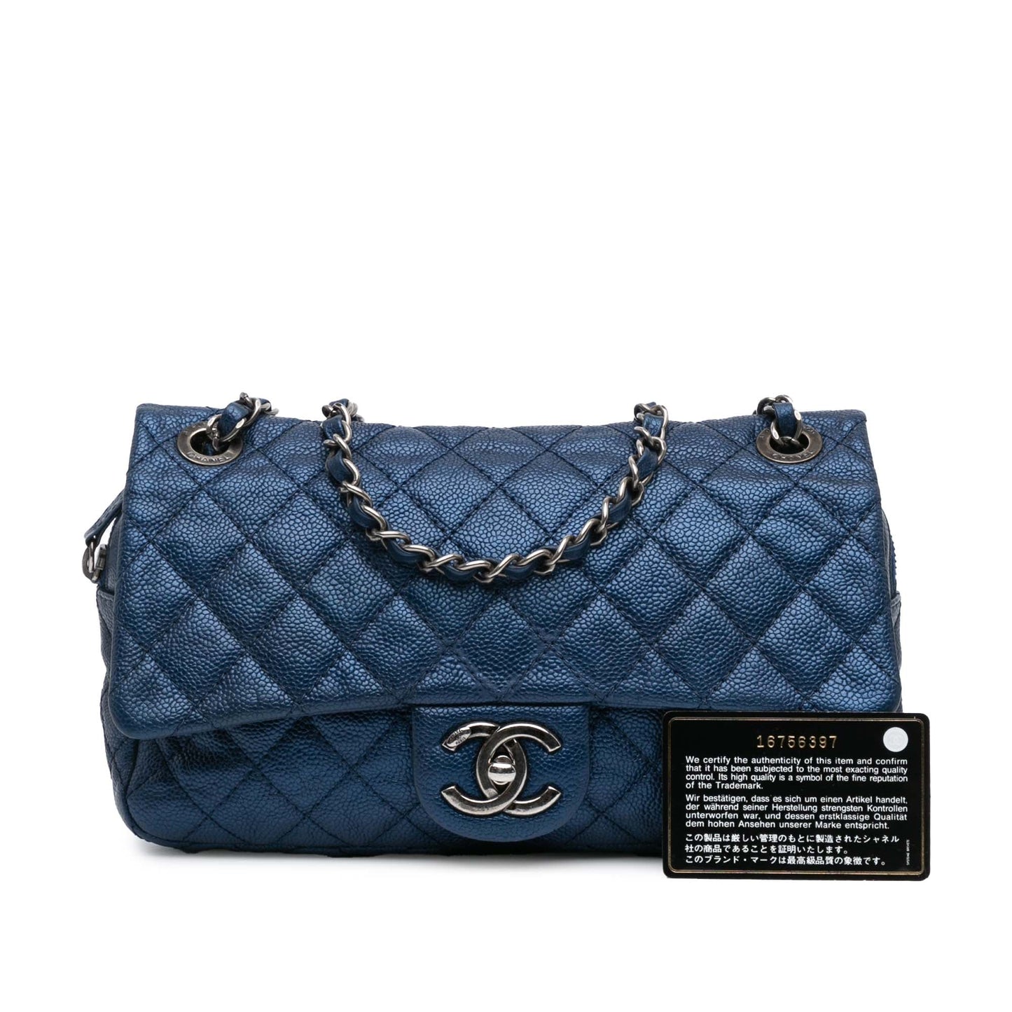 Blue Chanel Medium Quilted Iridescent Caviar Easy Flap Shoulder Bag