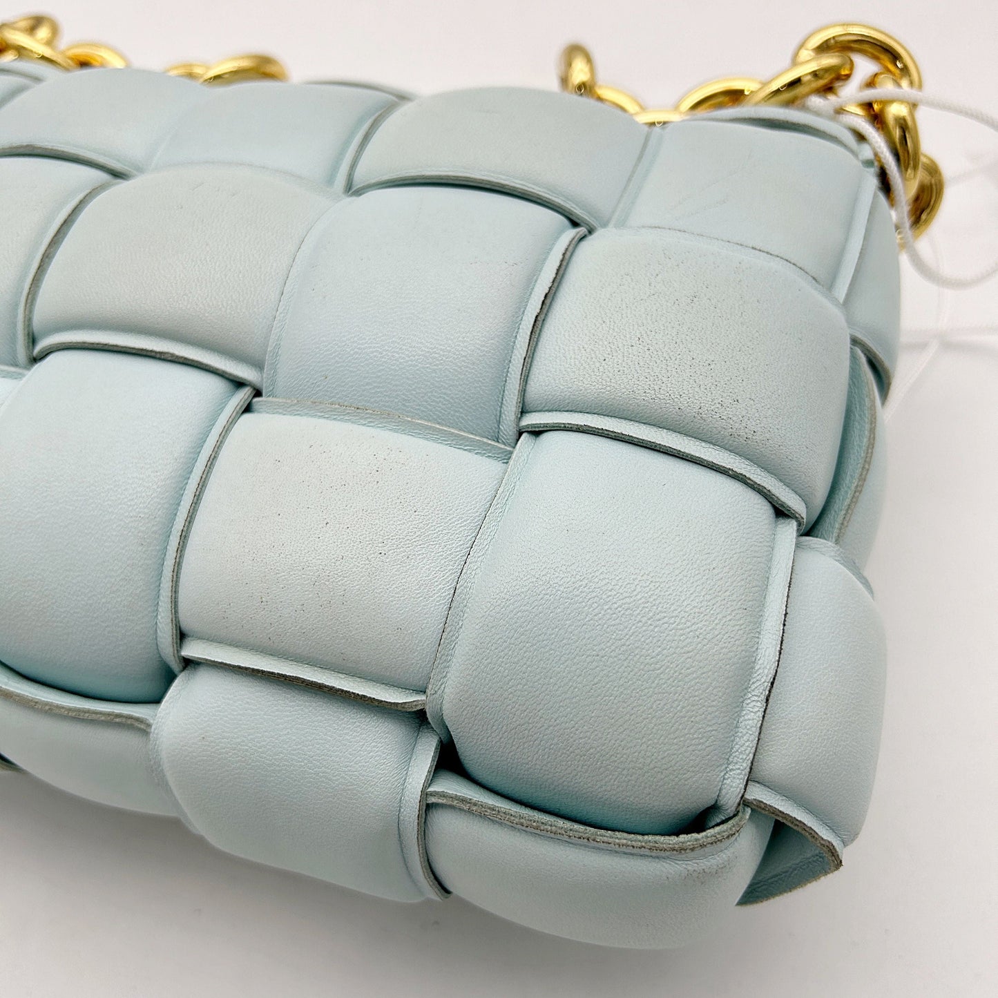 BOTTEGA VENETA Lambskin Maxi Intreccio Padded Chain Cassette Crossbody Bag Spearmint LA44378