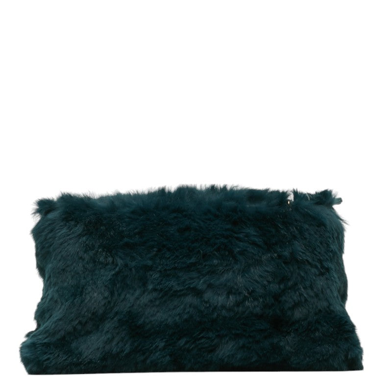 Chanel Chain Shoulder Bag Green Fur Women's