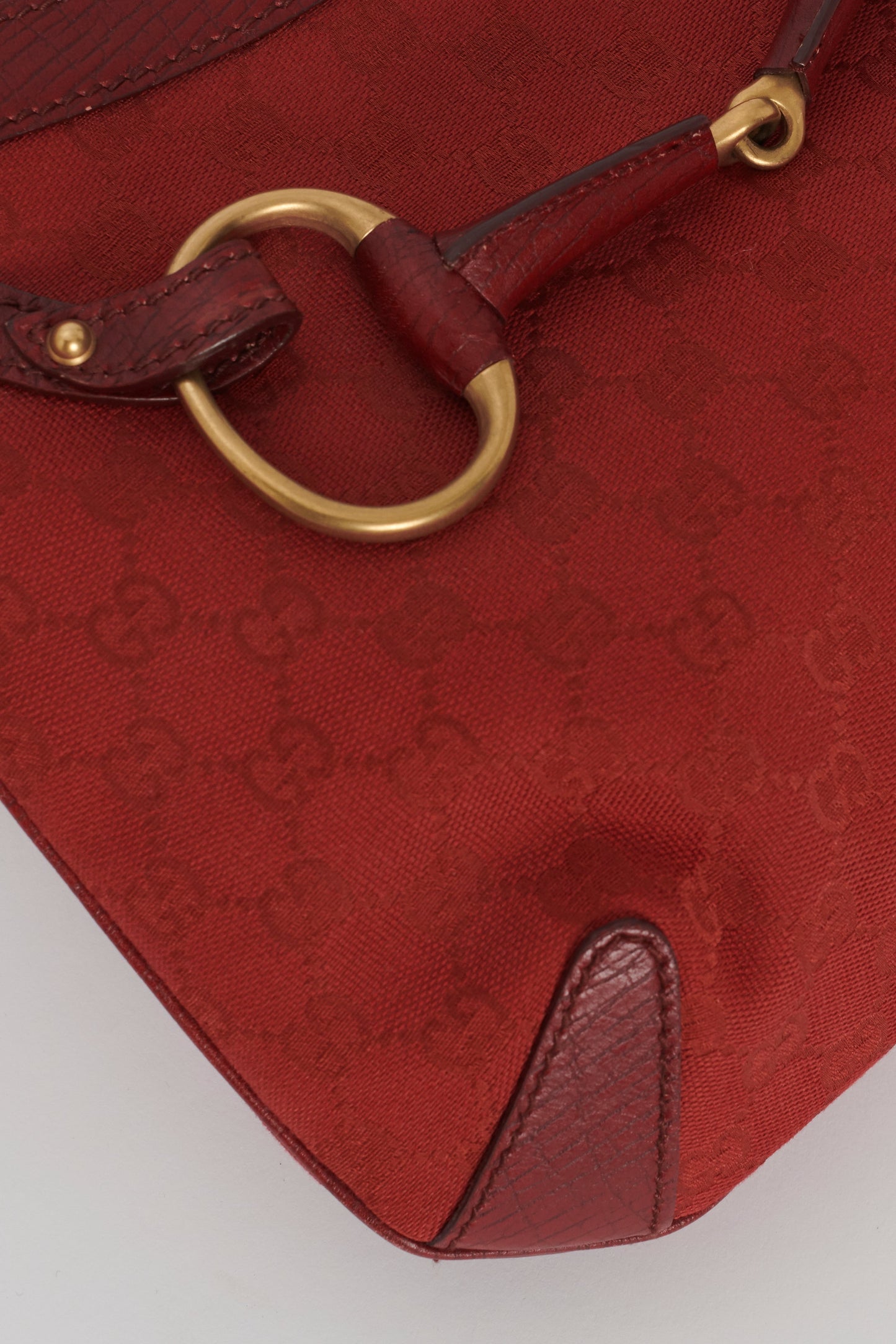 Gucci Vintage Red Monogram Canvas Horse-Bit Hobo Bag
