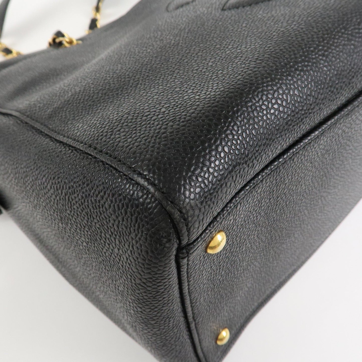 CHANEL COCO Mark Caviar Skin Chain Shoulder Tote Bag Black