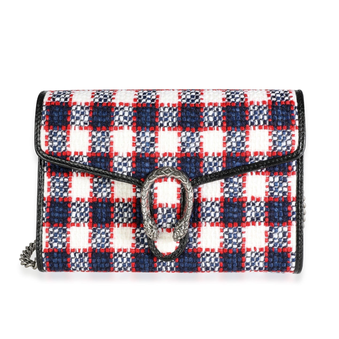 Gucci White, Marine, & Hibiscus Red Tweed Mini Dionysus Chain Wallet
