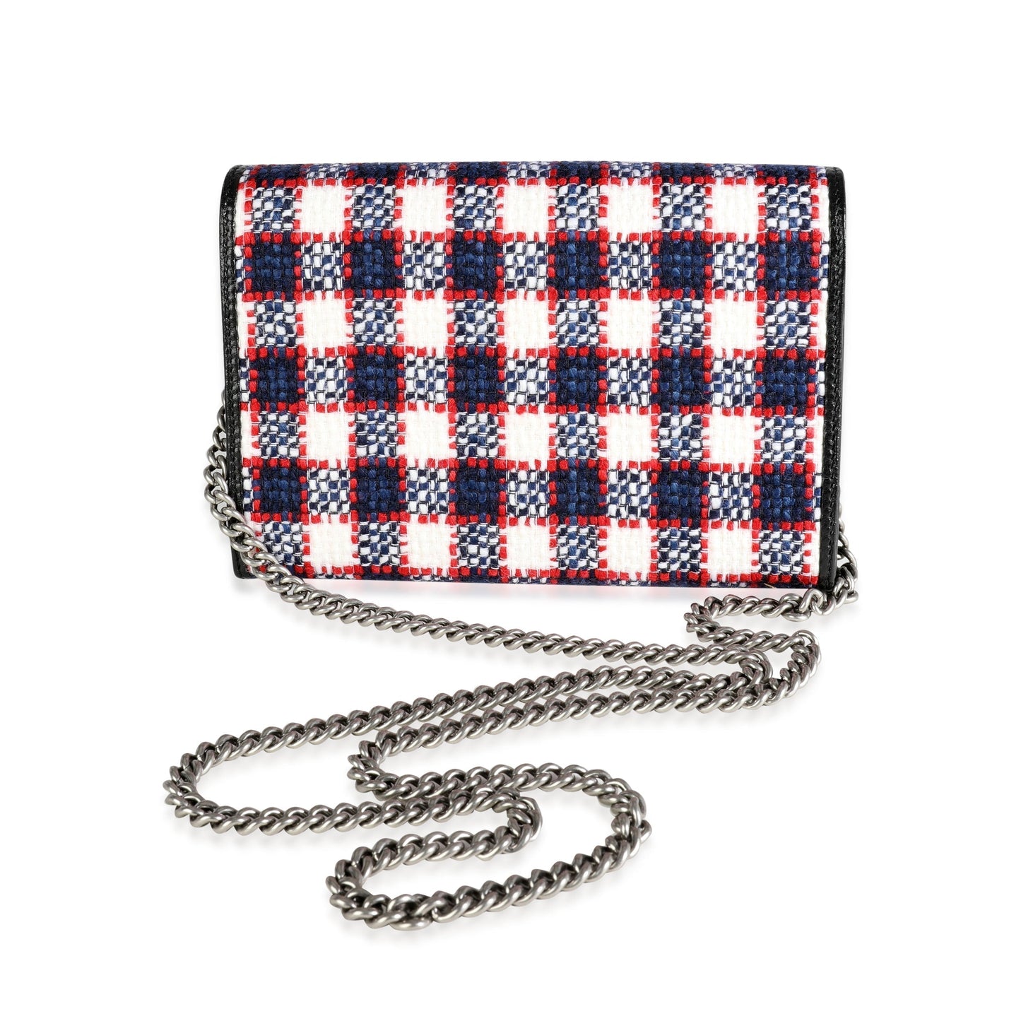 Gucci White, Marine, & Hibiscus Red Tweed Mini Dionysus Chain Wallet