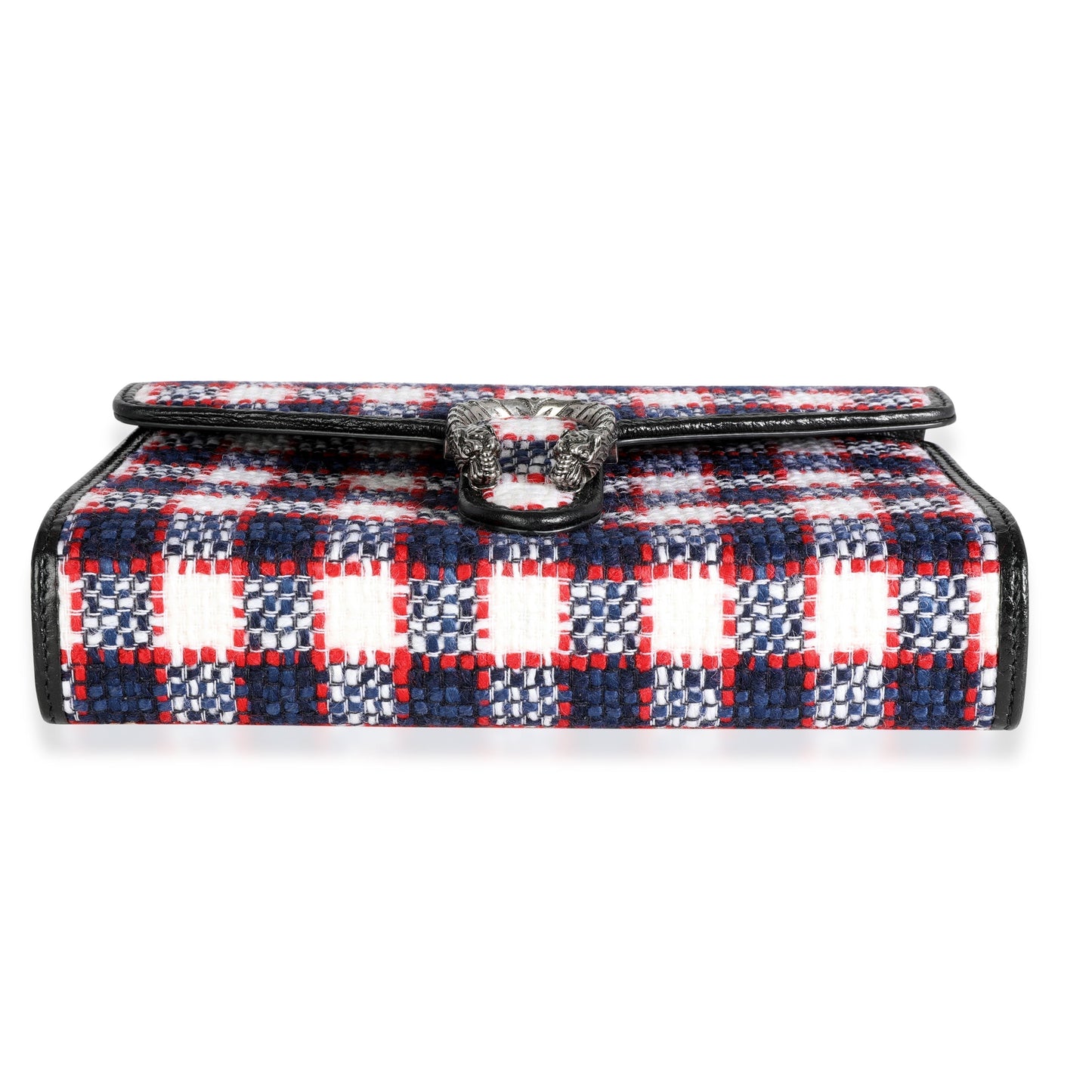 Gucci White, Marine, & Hibiscus Red Tweed Mini Dionysus Chain Wallet