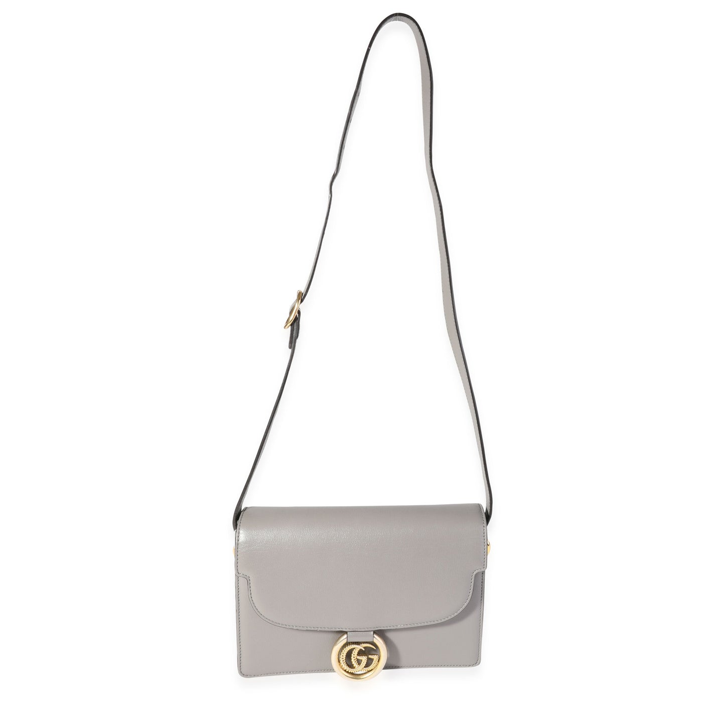 GUCCI Gray Leather GG Ring Shoulder Bag