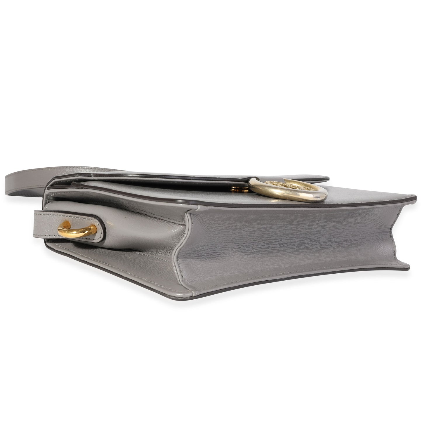 GUCCI Gray Leather GG Ring Shoulder Bag