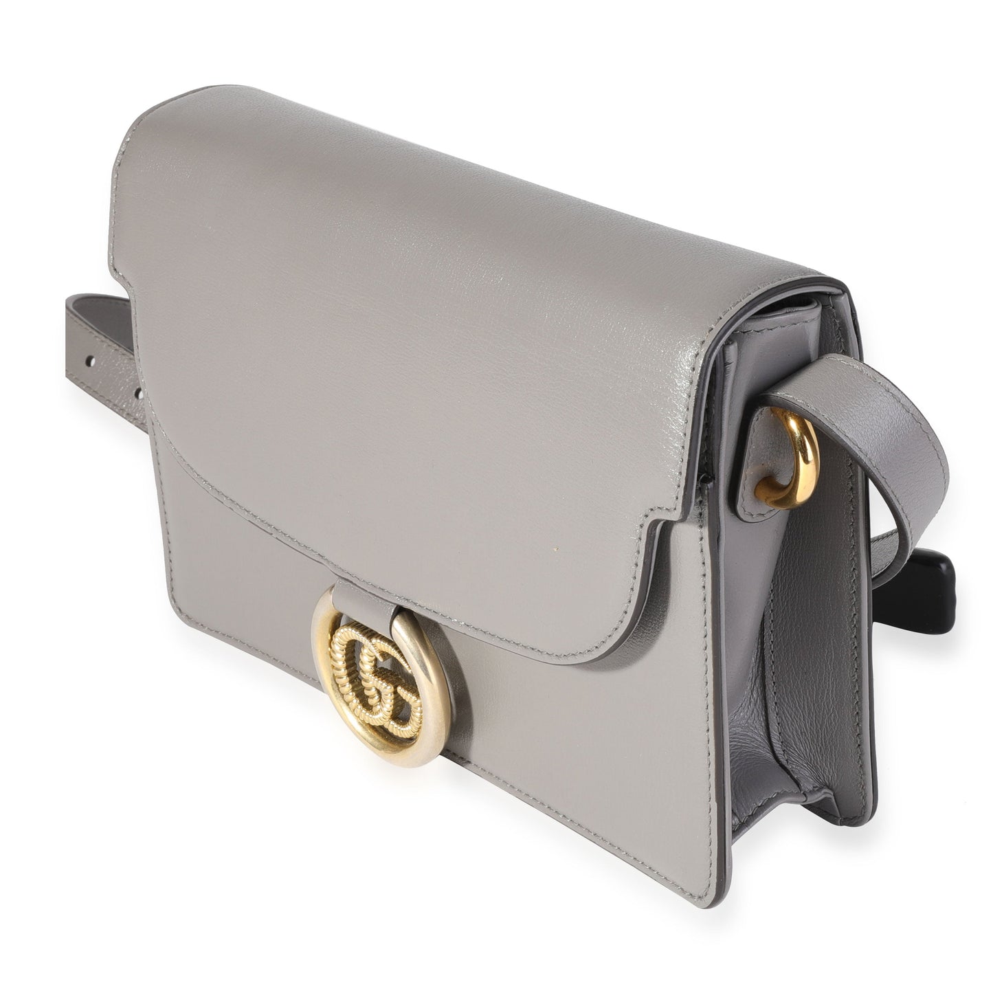 GUCCI Gray Leather GG Ring Shoulder Bag