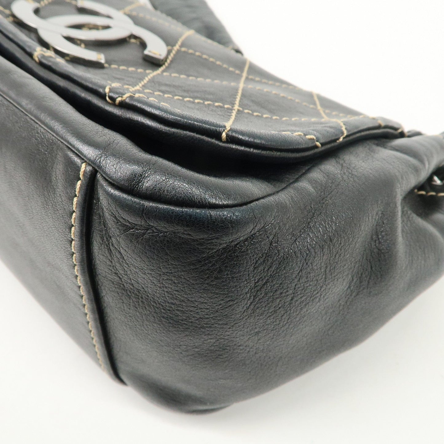 CHANEL COCO Mark Wild Stitch Lamb Skin Chain Shoulder Bag Black