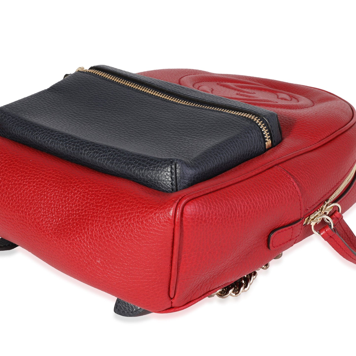 GUCCI Red & Navy Pebbled Leather Soho Chain Backpack