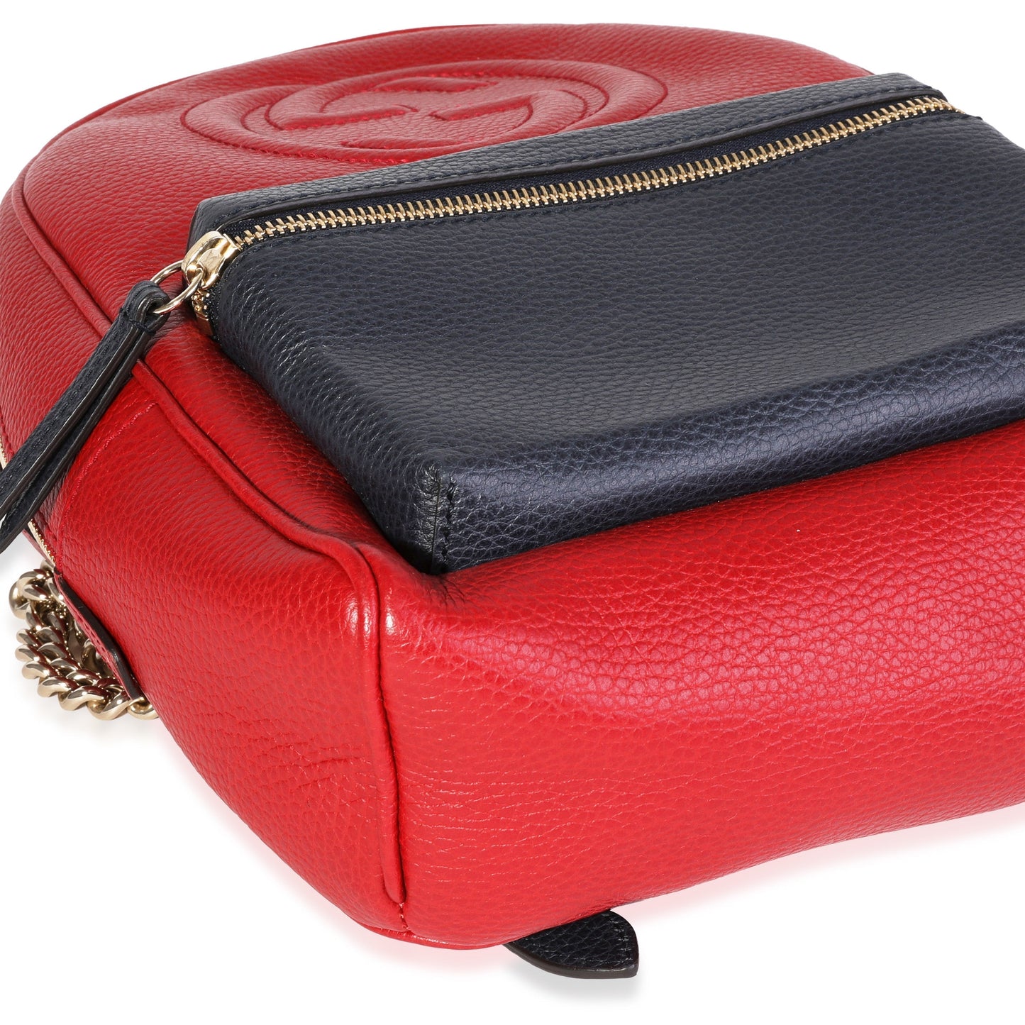 GUCCI Red & Navy Pebbled Leather Soho Chain Backpack