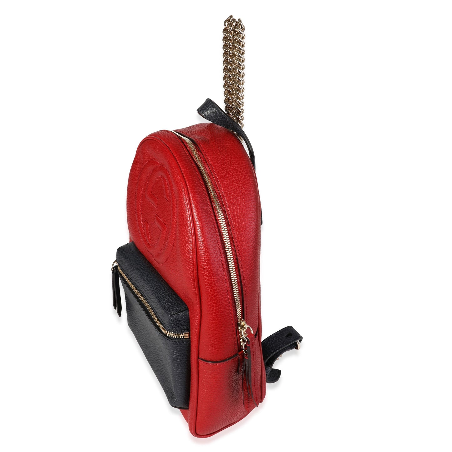 GUCCI Red & Navy Pebbled Leather Soho Chain Backpack