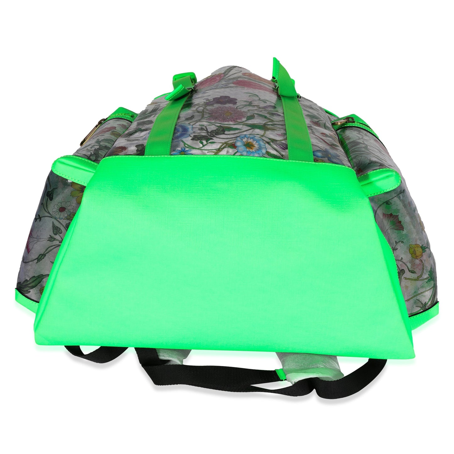 GUCCI Neon Green Leather & Flora PVC Backpack