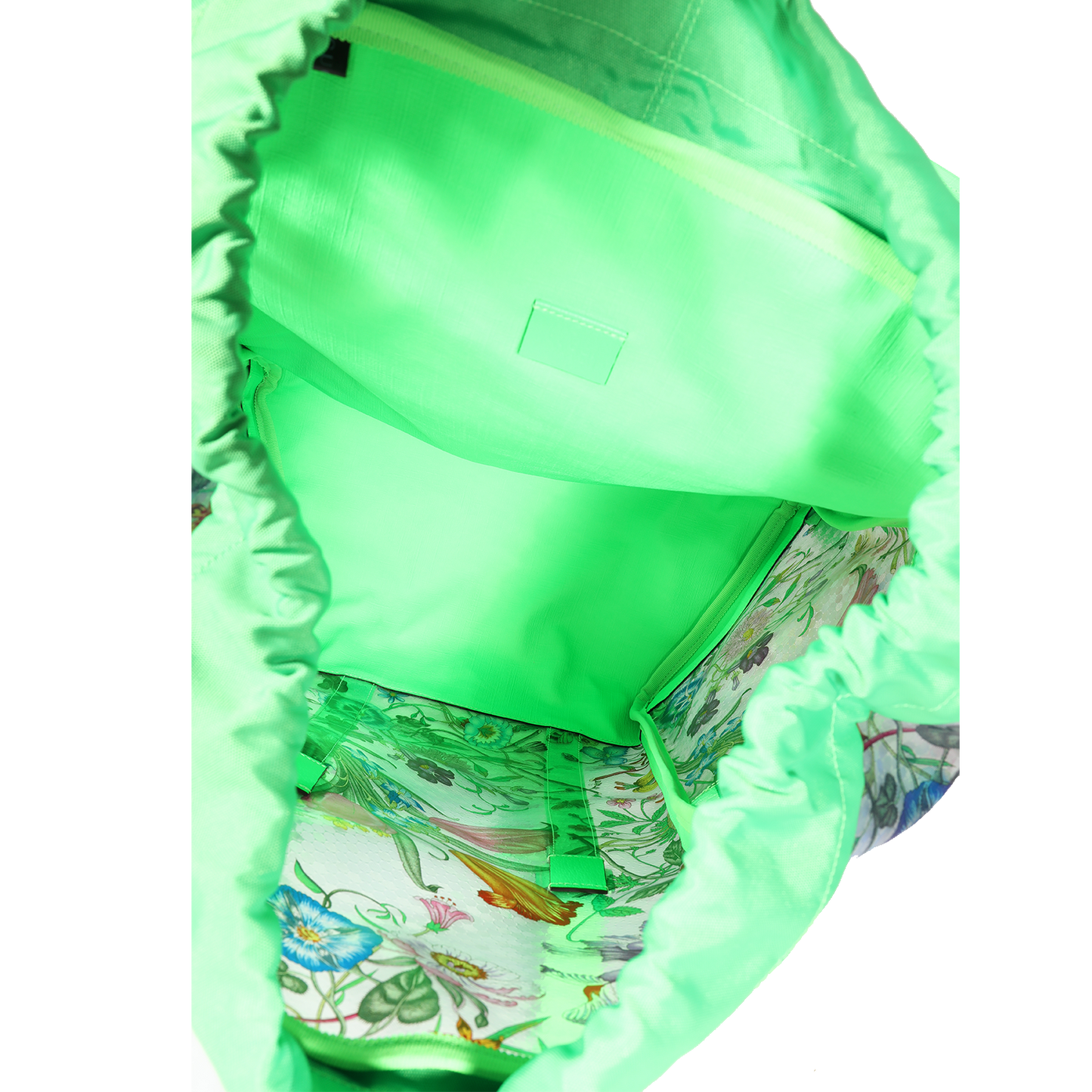GUCCI Neon Green Leather & Flora PVC Backpack