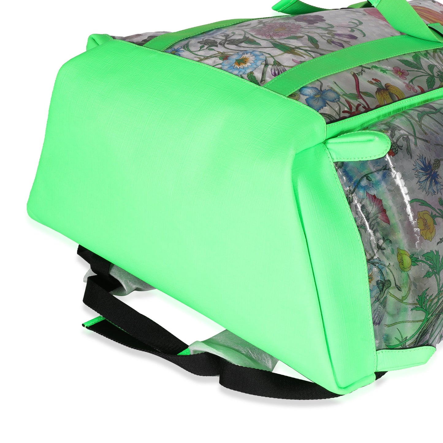 GUCCI Neon Green Leather & Flora PVC Backpack