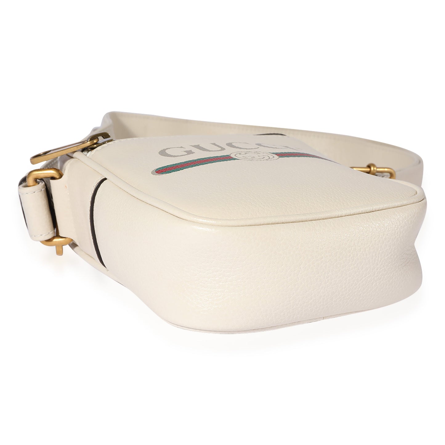 GUCCI White Grained Leather Logo Print Camera Crossbody Bag