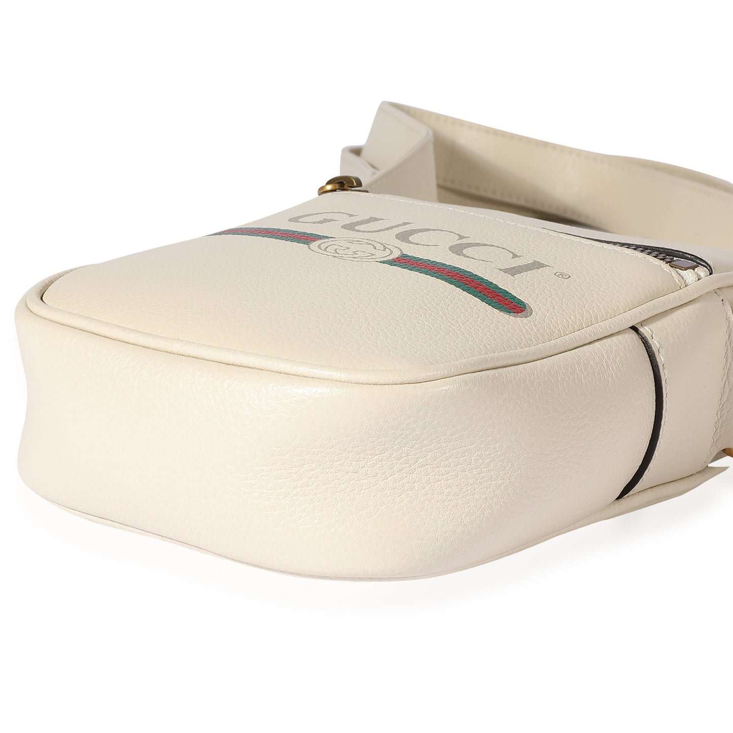 GUCCI White Grained Leather Logo Print Camera Crossbody Bag